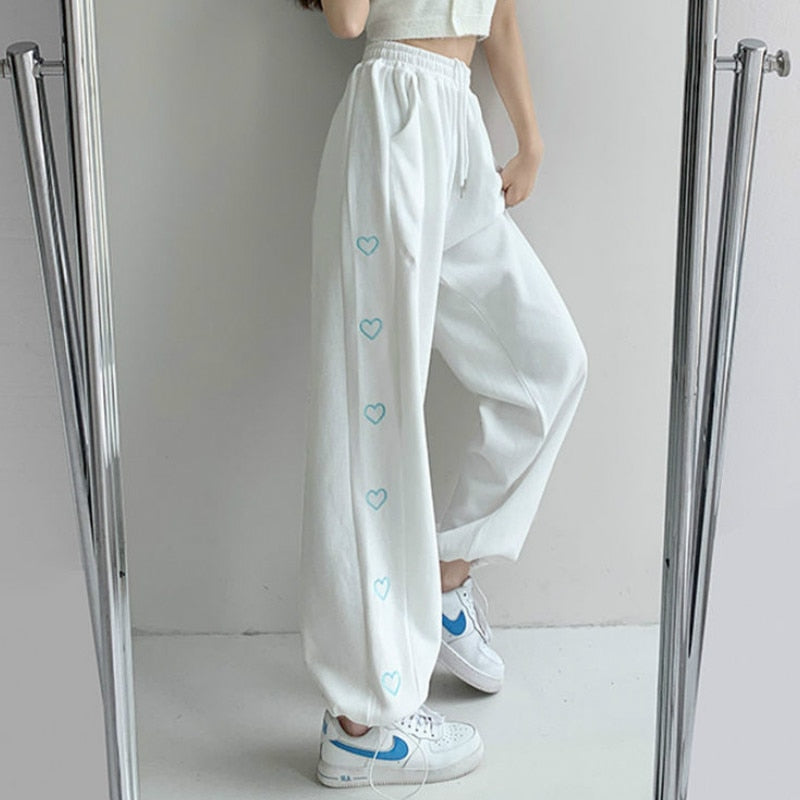 Fashion (Gray)Oversize Women White Jogging Sweatpants Korean