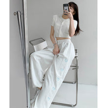 Harajuku Korean Style Summer White Sweatpants Heart Strip