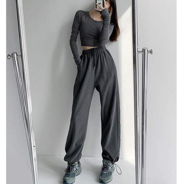 Cheap Black Gray Joggers Women Summer Korean Fashion Sweatpants