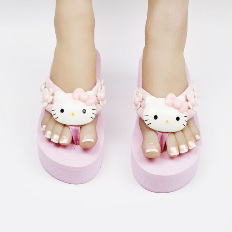 Kawaii Y2K Pink Hello Kitty Platform Sandals Flip Flops Slides Pink / 7.5