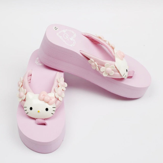 Kawaii Y2K Pink Hello Kitty Platform Sandals Flip Flops Slides – The Kawaii  Factory