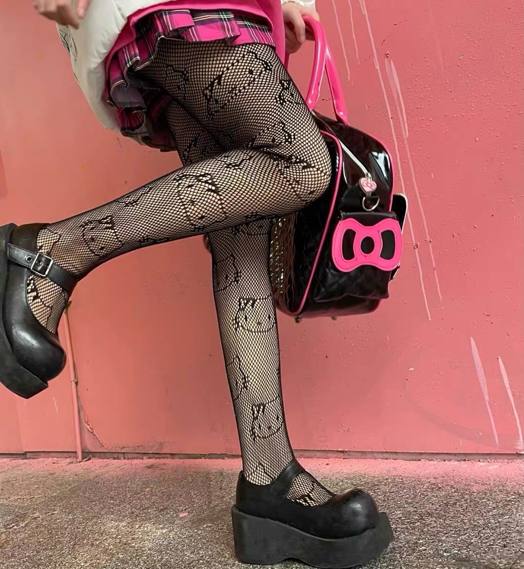 hello kitty fishnet tights cat pattern white japan one-size 6/8/10/12/14