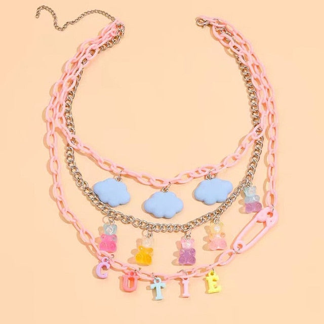 Harajuku Kawaii Fashion Cutie Plastic Layered Chain Necklace The