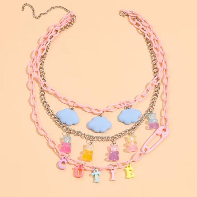 Harajuku Kawaii Fashion Cutie Plastic Layered Chain Necklace
