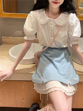 Harajuku Kawaii Fashion Fairycore Double Layer Blue A line Skirt