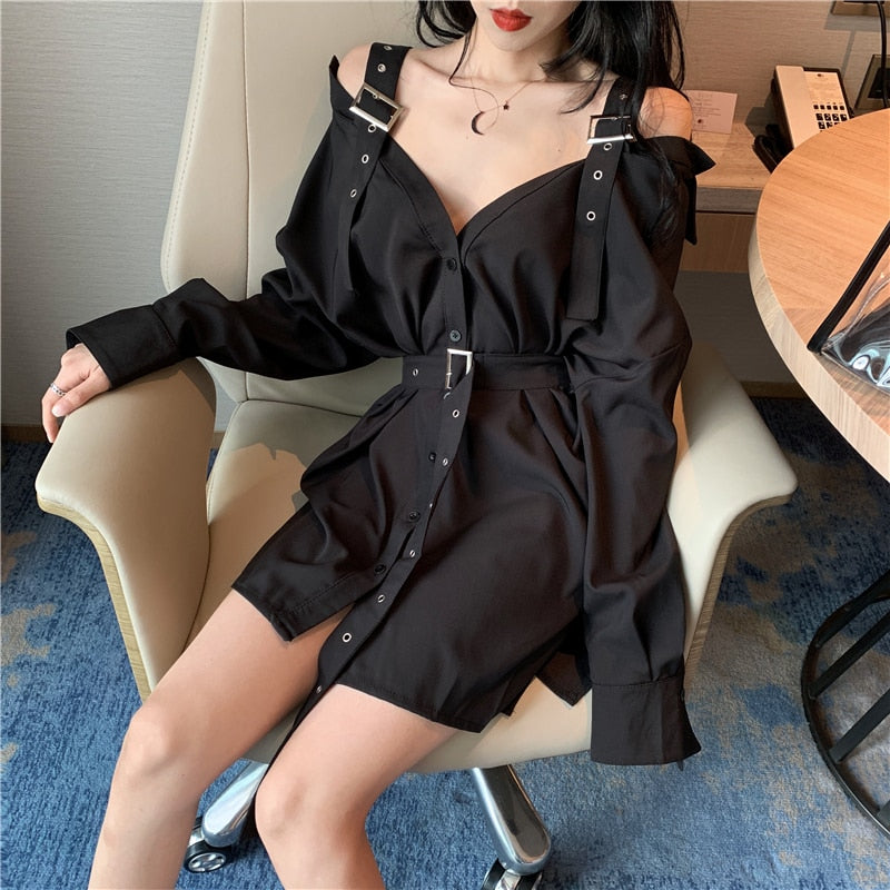 Harajuku Korean Style Belt Strap Shirt Dress The Kawaii Factory Harajuku Korean Style Belt Strap Shirt Dress The Kawaii Factory
