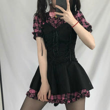 Harajuku Kawaii Fashion Gothic Pink Plaid Black Dress