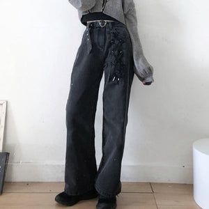 Harajuku Kawaii Fashion Corset Lacing Jeans with Heart Belt