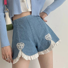 Harajuku Kawaii Fashion Fairycore Lace High Waisted Denim Shorts