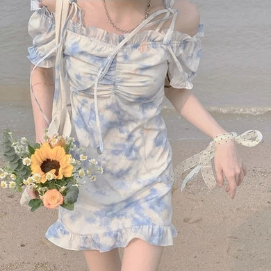 Harajuku Kawaii Fashion Coquette Aesthetic Cloud Ruffle Mini Dress