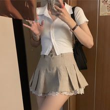 Harajuku Kawaii Fashion Korean Style Y2K Beige Skirt with Lace Trim