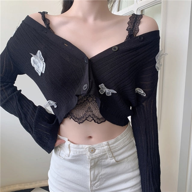 Harajuku Kawaii Fashion Butterfly Cropped Cardigan – The Harajuku Kawaii Fashion Butterfly Cropped Cardigan – The