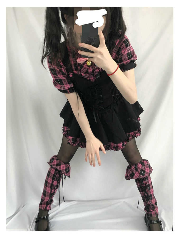 Harajuku Kawaii Fashion Gothic Pink Plaid Black Dress The Kawaii Factory Harajuku Kawaii Fashion Gothic Pink Plaid Black Dress The Kawaii Factory