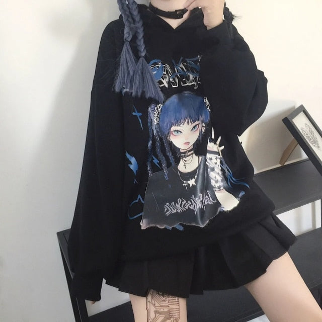 Harajuku Kawaii Fashion Goth Anime Girl Oversized Sweatshirt