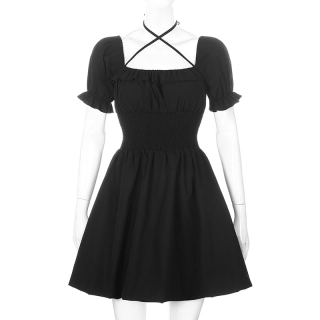 black dress with white sleeves Harajuku Kawaii Fashion Korean Style Lantern Sleeve Black Dress – The Kawaii Factory