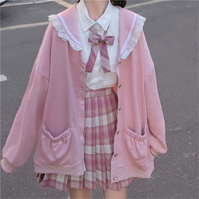 Harajuku Kawaii Fashion Sailor Uniform Pastel Oversized Zip up Hoodie