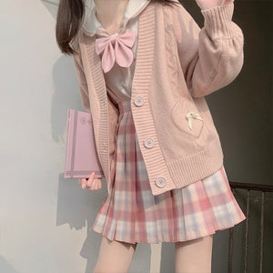 Harajuku Kawaii Fashion Heart Pocket Knit Cardigan