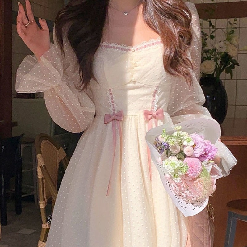 Harajuku Kawaii Fashion Fairycore Long Sleeve Corset Lacing Dress