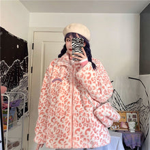 Harajuku Japanese Kawaii Aesthetic Y2K Pink Leopard Print Teddy Coat