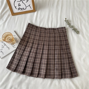 Harajuku Kawaii Fashion Dark Academia Brown Neutral Essential Plaid Skirt