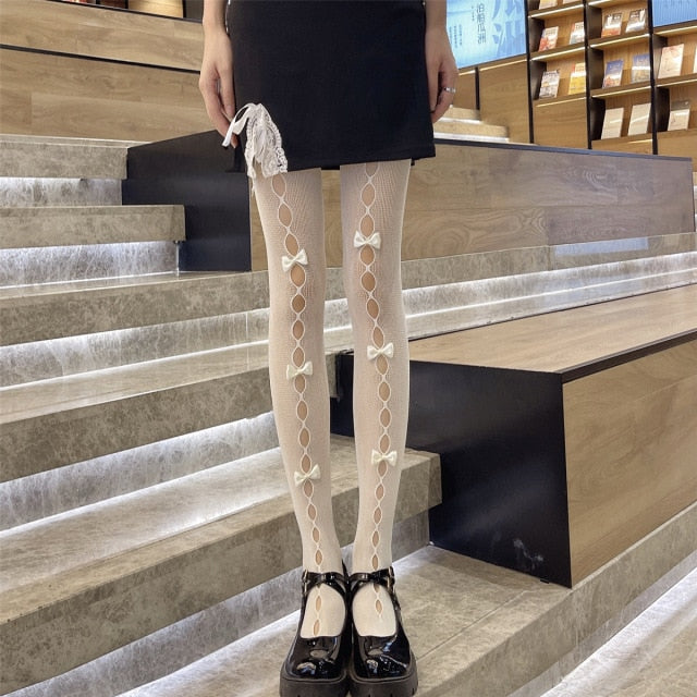 Harajuku Aesthetic Fashion Heart Polka Dot White Fishnet Tights – The  Kawaii Factory