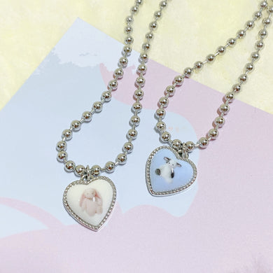 Harajuku Kawaii Fashion Y2K Pastel Animal Heart Pendant Necklace Earrings Set