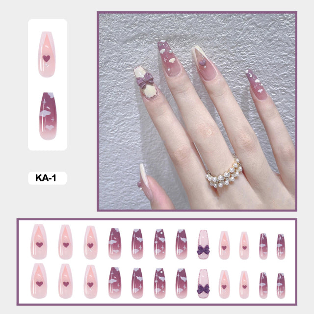 cute korean nails pink cloud nails long coffin press on nails set