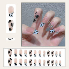 cute korean nail design llong coffin press on nails with black hearts