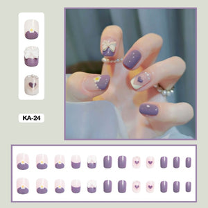 cute korean japanese nails purple press on nails set fake nails