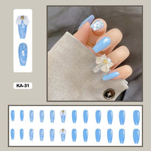 korean nails blue press on nails set