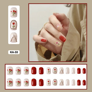 coquette nails french girl red press on fake nails