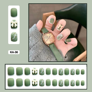 marble nails sage green press on nails set