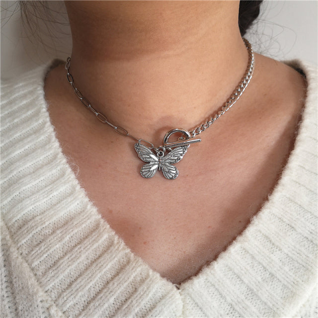 Harajuku Y2K Fairycore Silver Butterfly Chain Necklaces