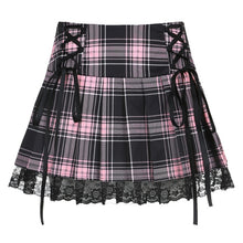 Harajuku Kawaii Fashion Y2K Corset Lacing Plaid Lace Mini Skirt