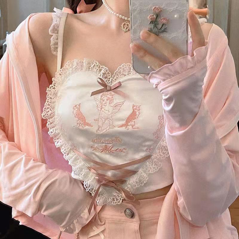 Harajuku Kawaii Fashion Angel Heart Lace Trim Tank Top – The