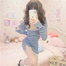 Harajuku Kawaii Fashion Fairycore Rib Knit Armwarmer Mini Dress
