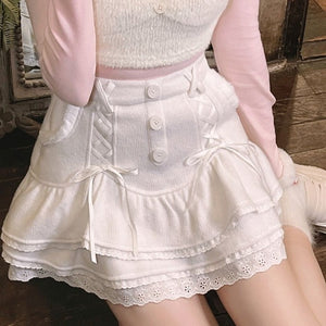Harajuku Kawaii Fashion Angelcore Corset Lacing Ruffle Skirt