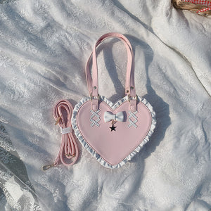 Harajuku Kawaii Fashion Heart Shaped Ruffle Handbag