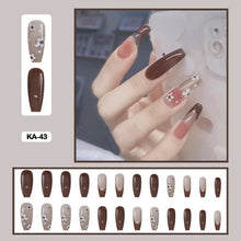 brown nails korean manicure long coffin brown press on nails
