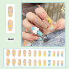spring nails korean manicure yellow and mint green long coffin press on nail set