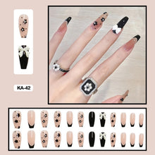 elegant korean black french tip press on nail set long coffin fake nails