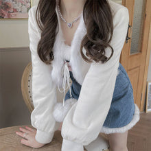 Harajuku Kawaii Fashion Faux Fur Rim Cropped Cardigan