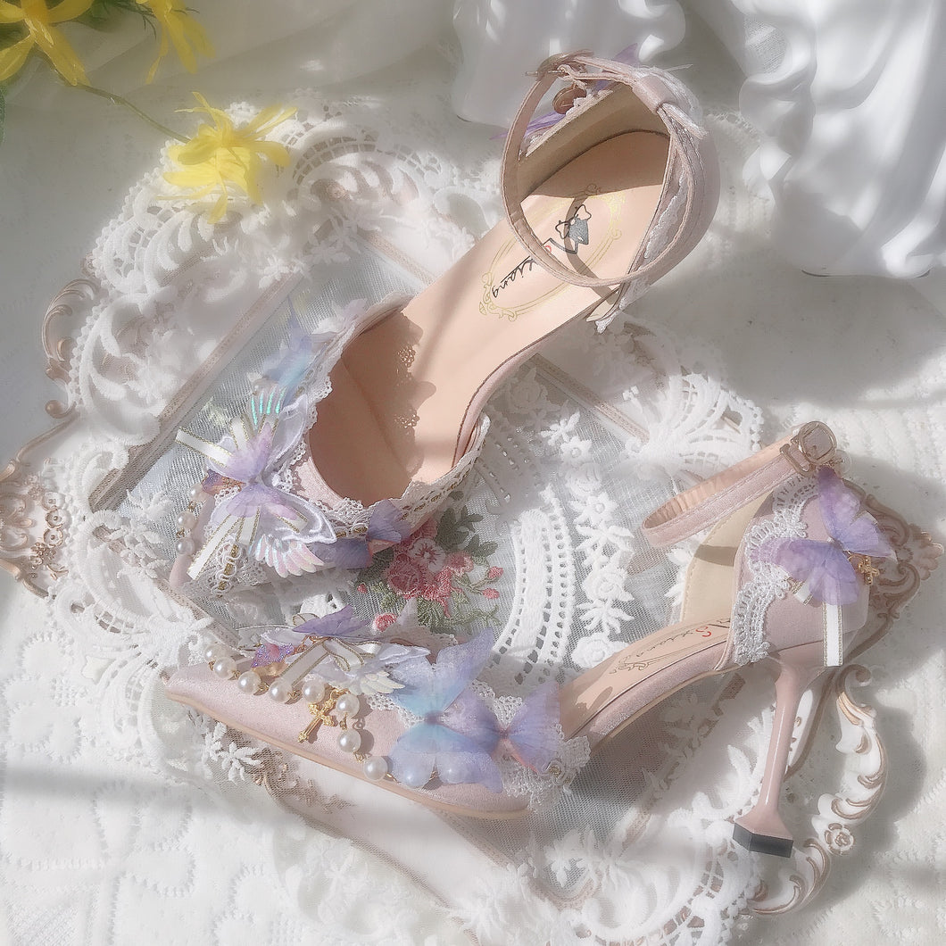 womens fairycore lolita fashion baby pink satin heels coquette shoes pumps