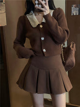 Harajuku Kawaii Fashion Brown Cardigan and Skirt Set