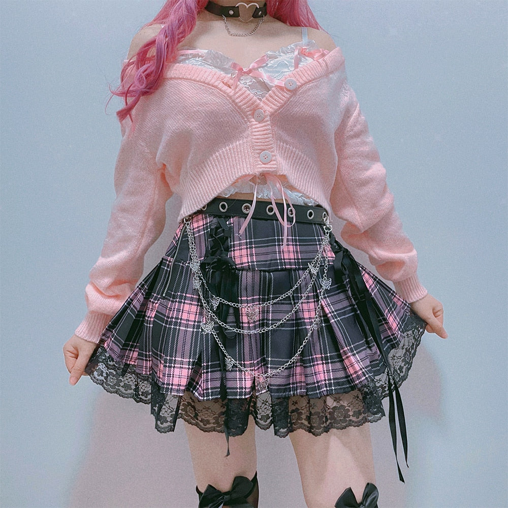 Harajuku Kawaii Fashion Corset Belt Lace Skirt Set