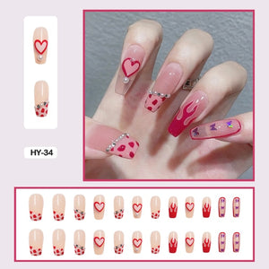 flame design red long coffin press on nail set