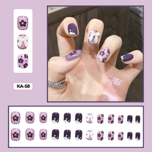 korean japanese nails 3d purple press on nails set