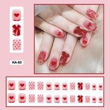 korean cute sheer pink red hearts press on short square nails