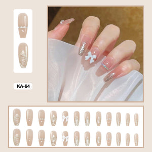 korean manicure sparkly holiday nails 3d press on nail set