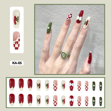 korean nails christmas nails long coffin red and green press on nails set